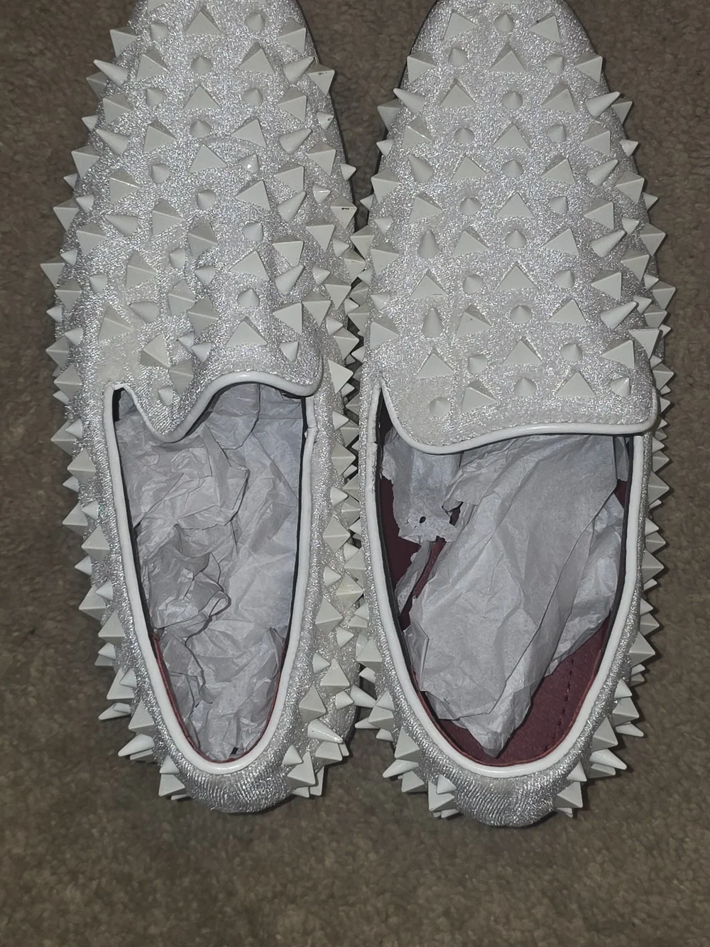 Men's White Studded Slip-On Loafers